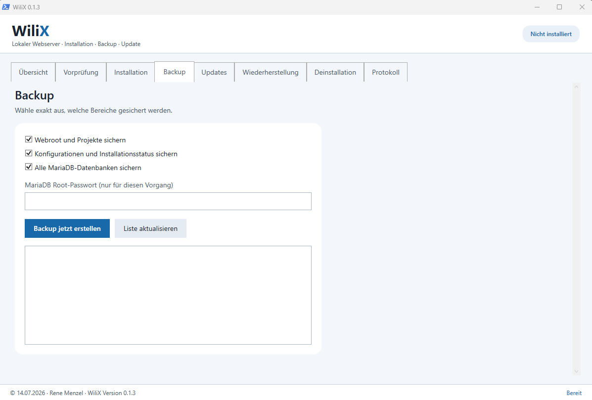 Screenshot zu WiliX lokaler Webserver