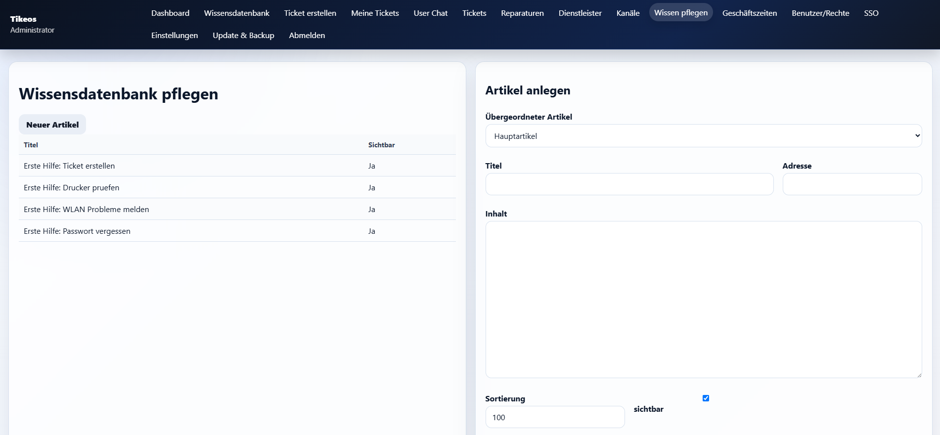 Screenshot zu Ticketsystem