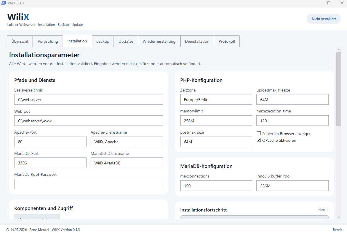 Screenshot zu WiliX lokaler Webserver