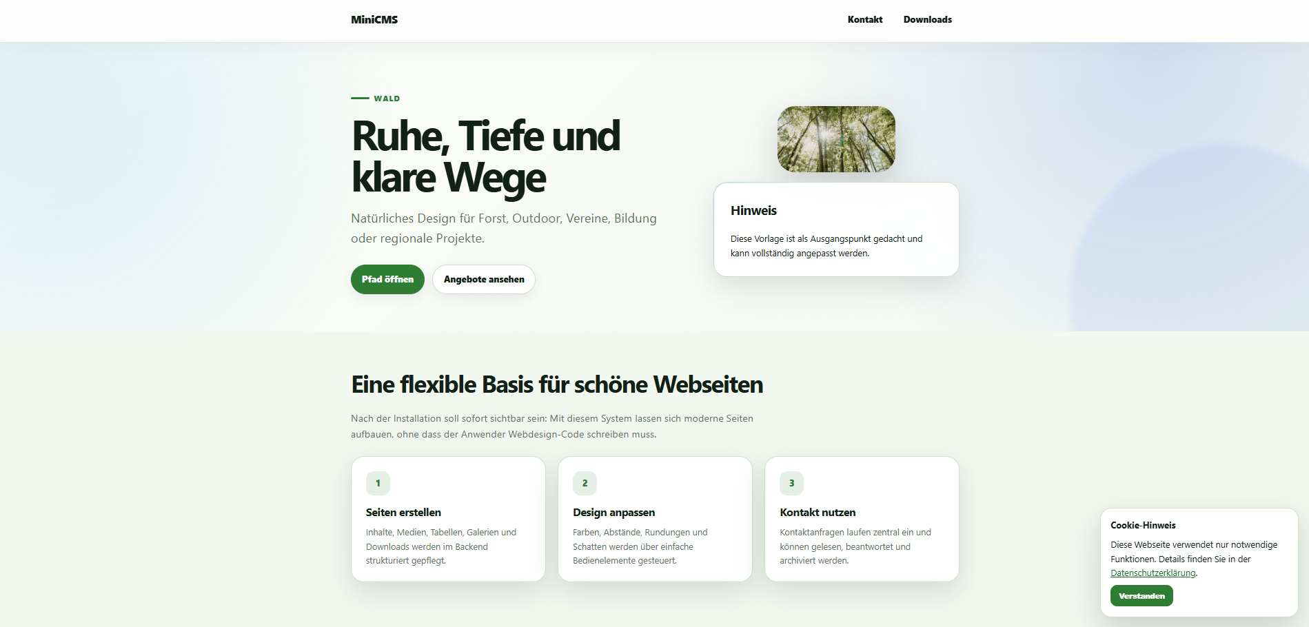 Screenshot zu MiniCMS