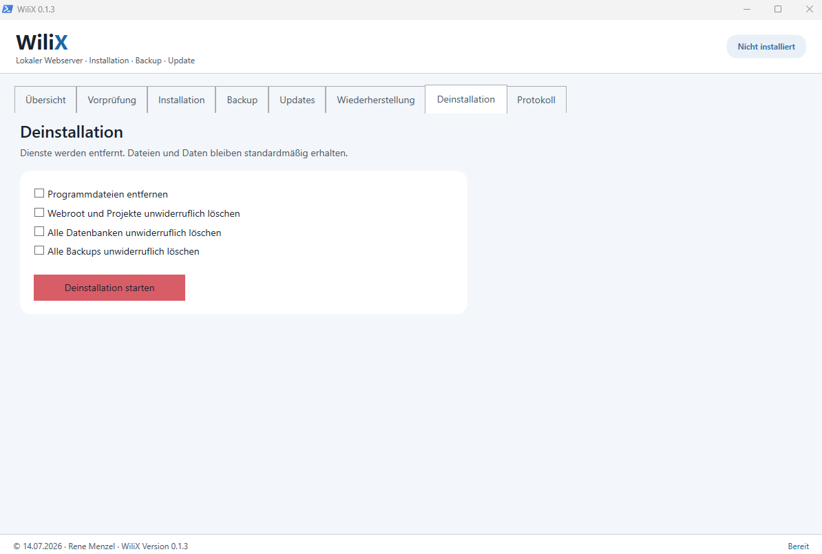 Screenshot zu WiliX lokaler Webserver