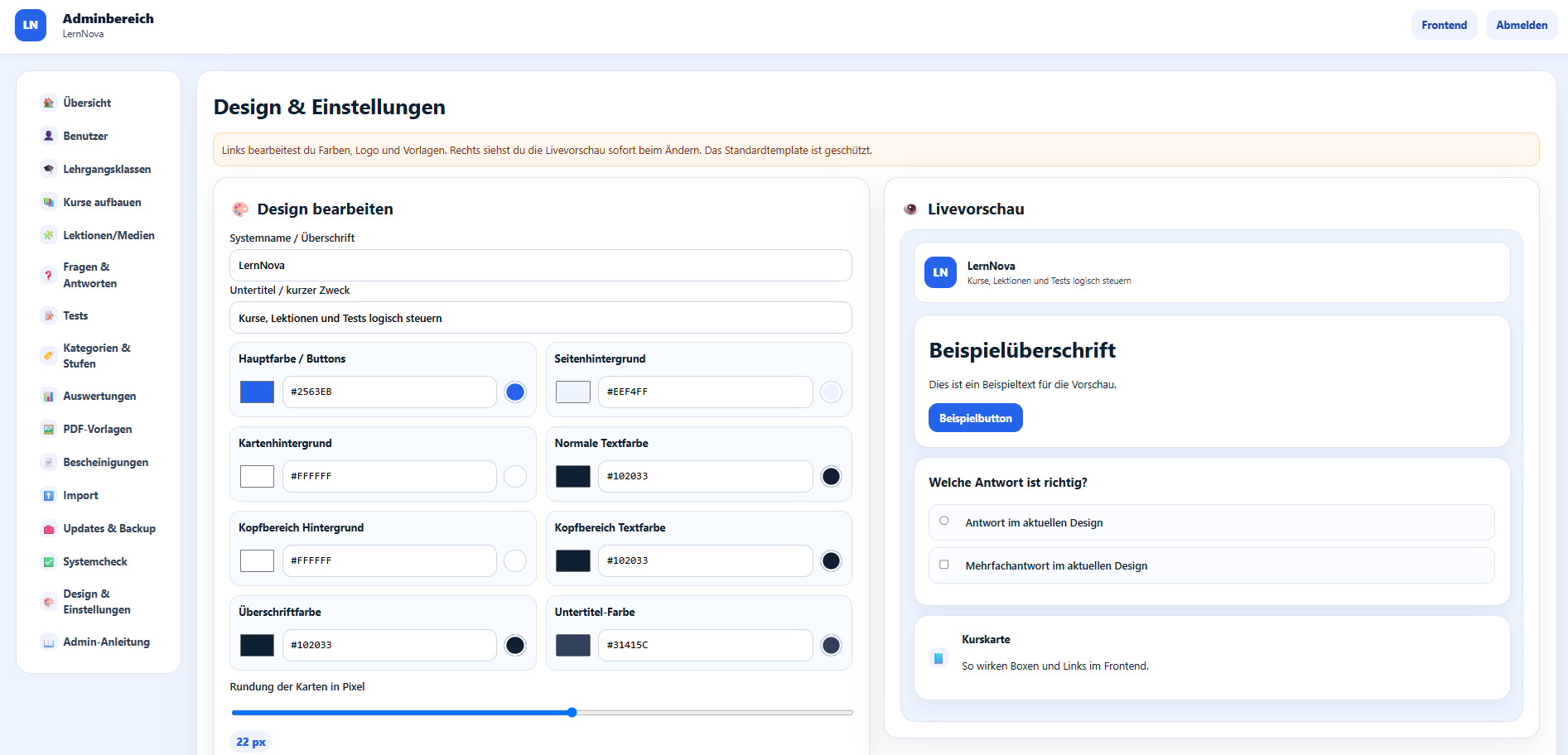 Screenshot zu Lernplattform