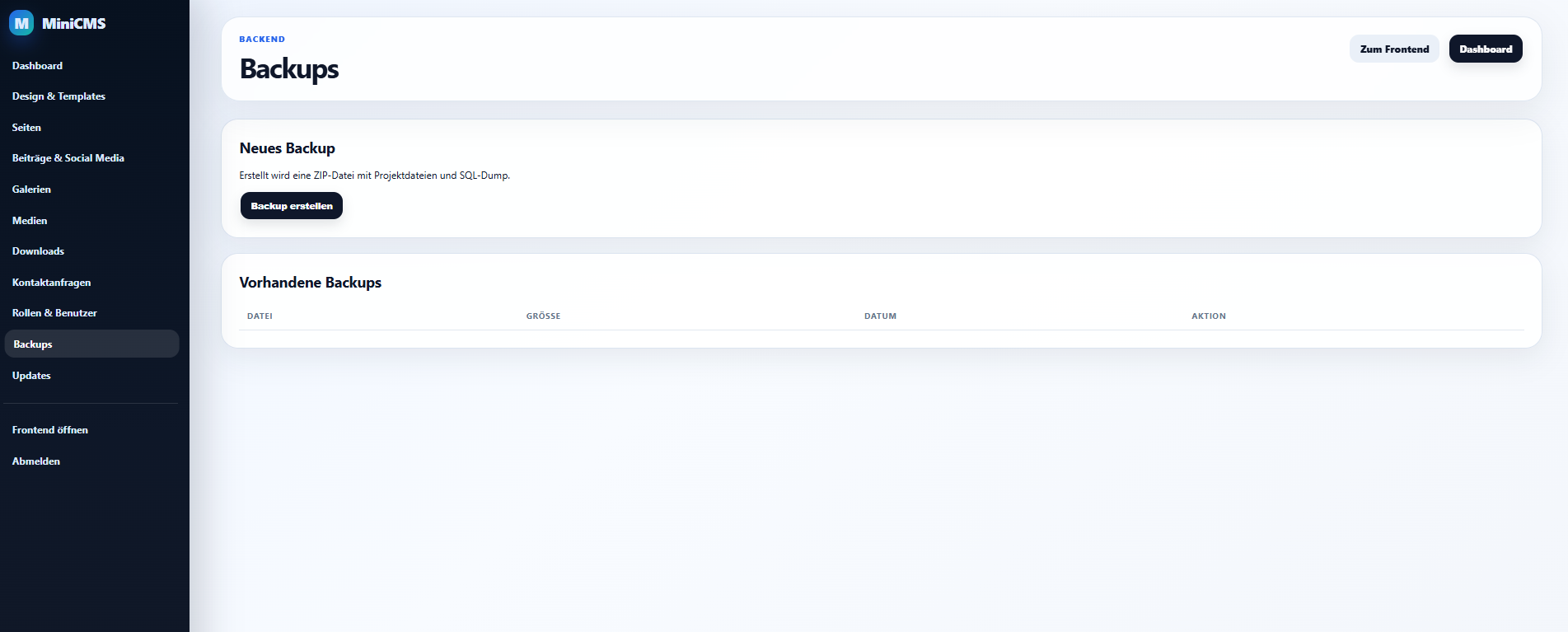 Screenshot zu MiniCMS