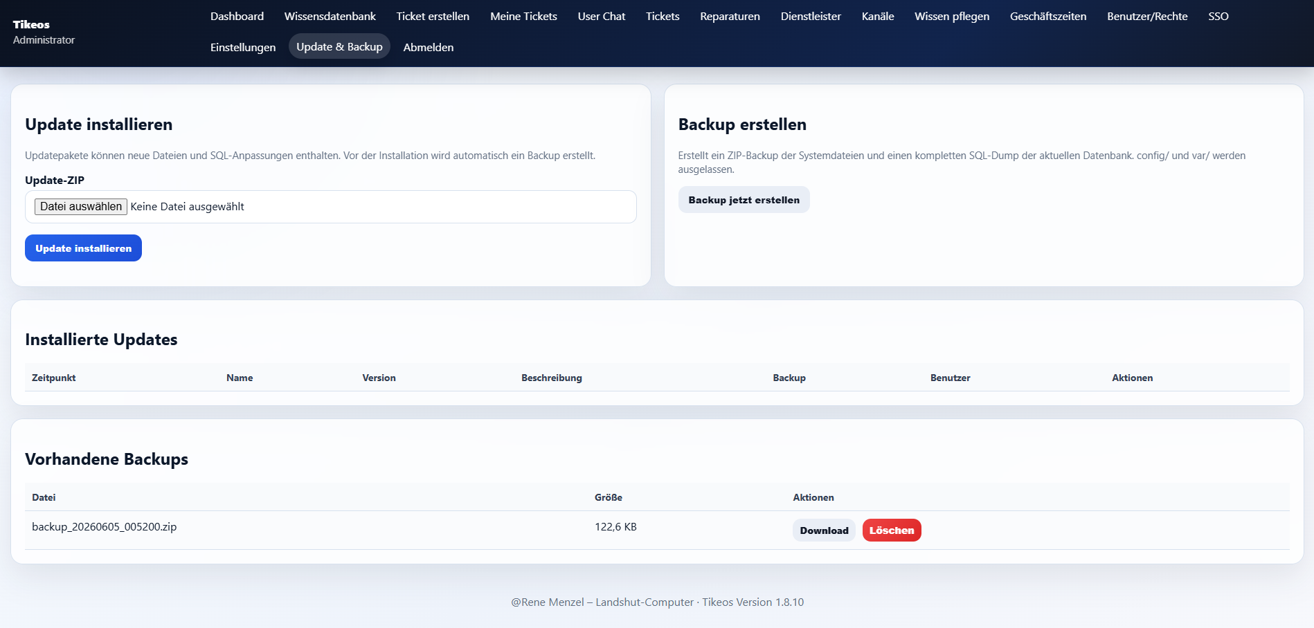 Screenshot zu Ticketsystem