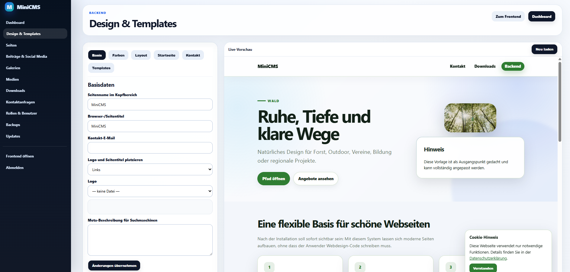 Screenshot zu MiniCMS
