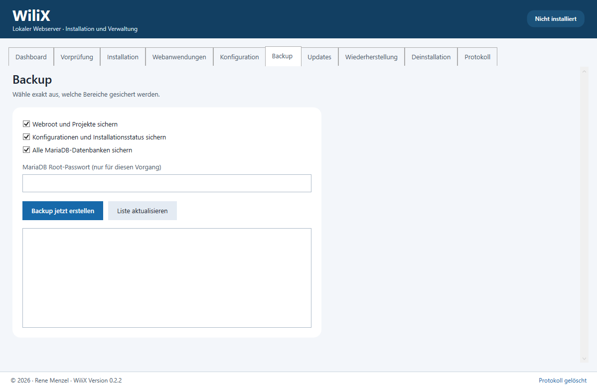 Screenshot zu WiliX lokaler Webserver