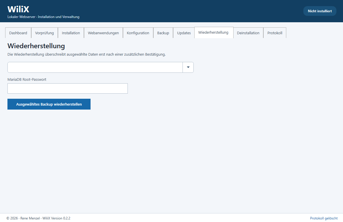 Screenshot zu WiliX lokaler Webserver