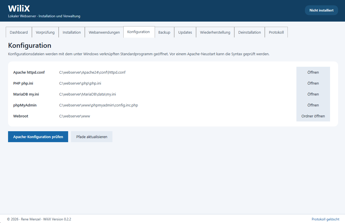Screenshot zu WiliX lokaler Webserver